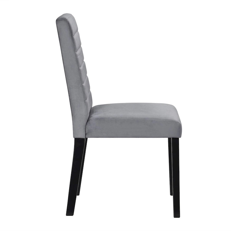 18-inch Side Dining Chairs Set of 2, Channel Tufted Gray Velvet, Black Wood