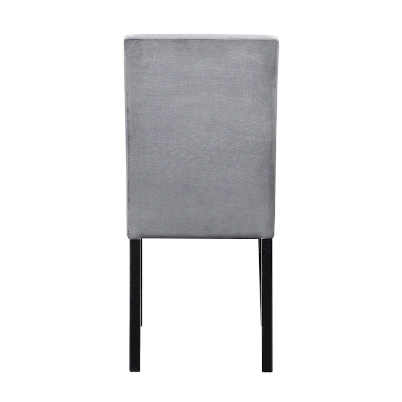 18-inch Side Dining Chairs Set of 2, Channel Tufted Gray Velvet, Black Wood