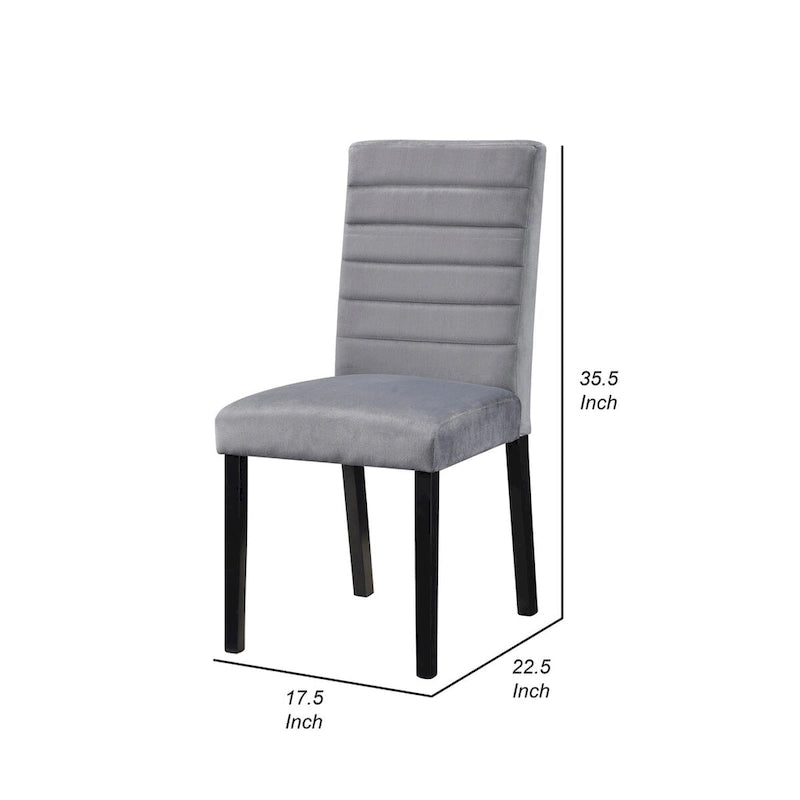 18-inch Side Dining Chairs Set of 2, Channel Tufted Gray Velvet, Black Wood