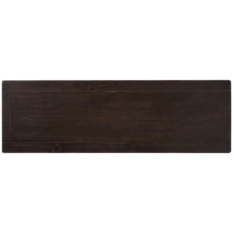 Consolle dal design retrò con due ripiani aperti, struttura e gambe in legno massello di pino per il soggiorno
