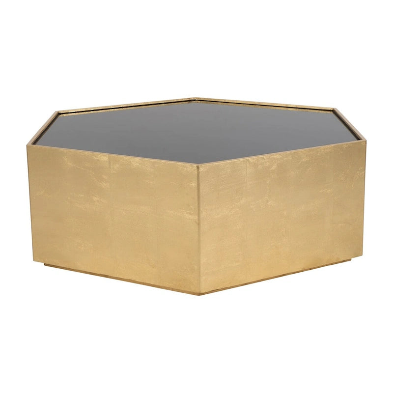 Glam Modern Wood Gold Hexagon Glass Top Coffee Table - 48 x 42 x 16