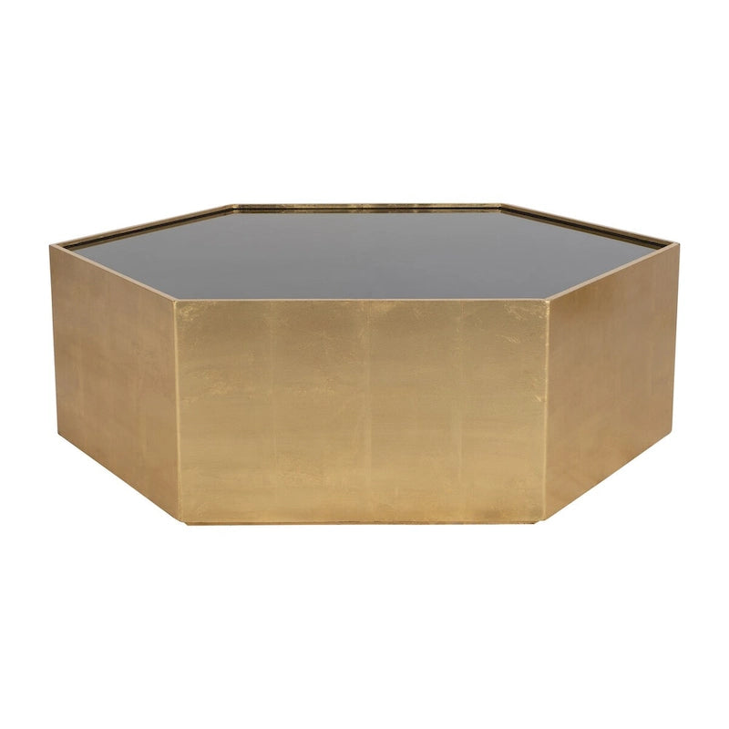 Glam Modern Wood Gold Hexagon Glass Top Coffee Table - 48 x 42 x 16