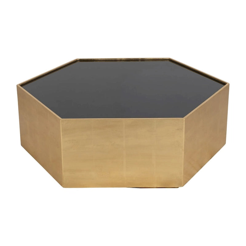 Glam Modern Wood Gold Hexagon Glass Top Coffee Table - 48 x 42 x 16