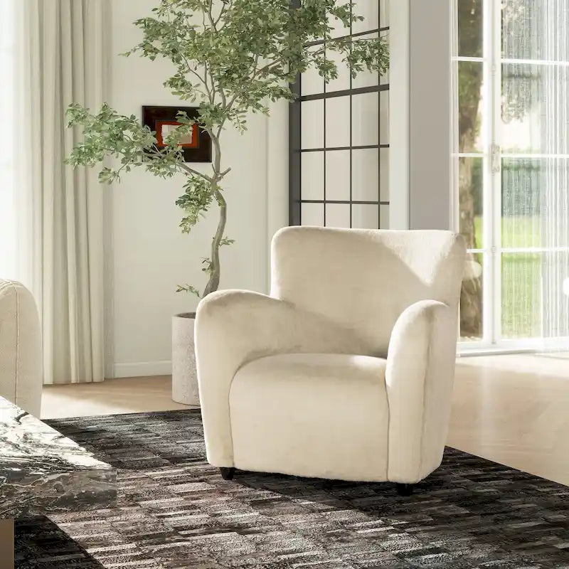 Transitional Faux Fur Upholstered Curved Arm Accent Chair
