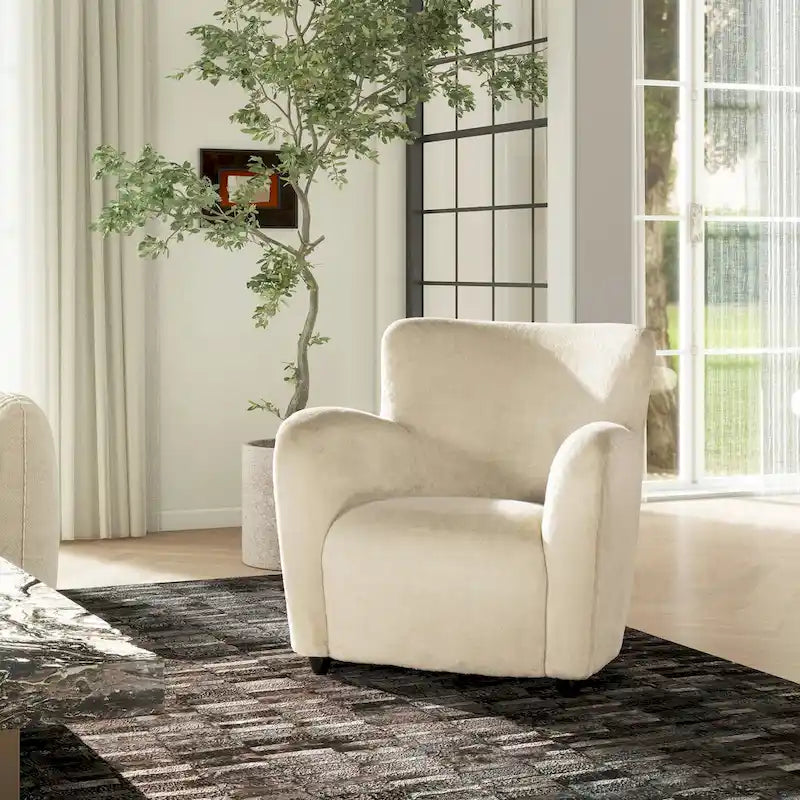 Transitional Faux Fur Upholstered Curved Arm Accent Chair