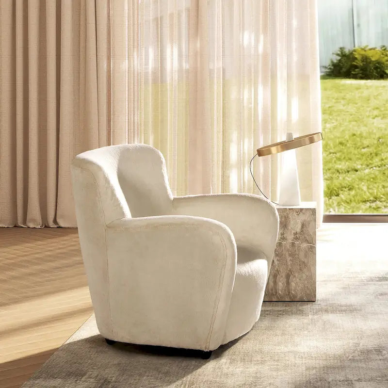 Transitional Faux Fur Upholstered Curved Arm Accent Chair